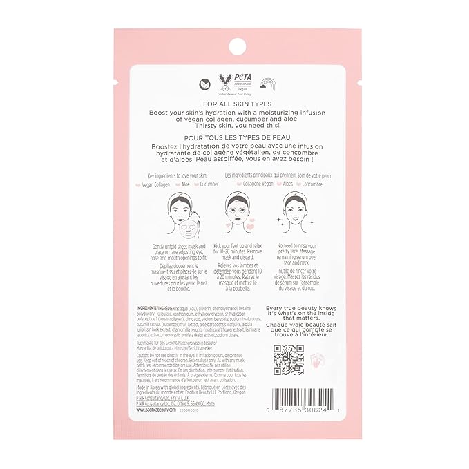 Pacifica Beauty Vegan Collagen Hydrate and Plump Facial Mask, Skincare, Sheet Mask